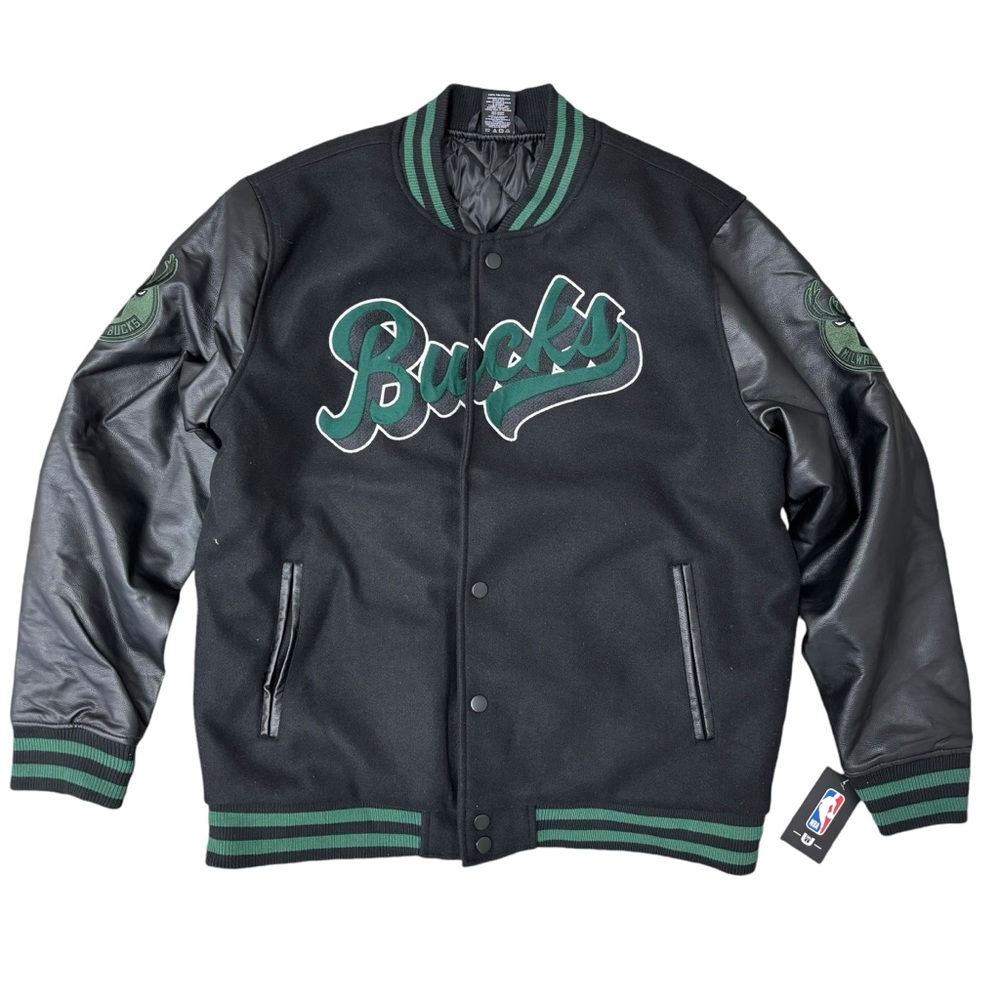 Milwaukee Bucks NBA U Brand Faux Leather Varsity Bomber Jacket